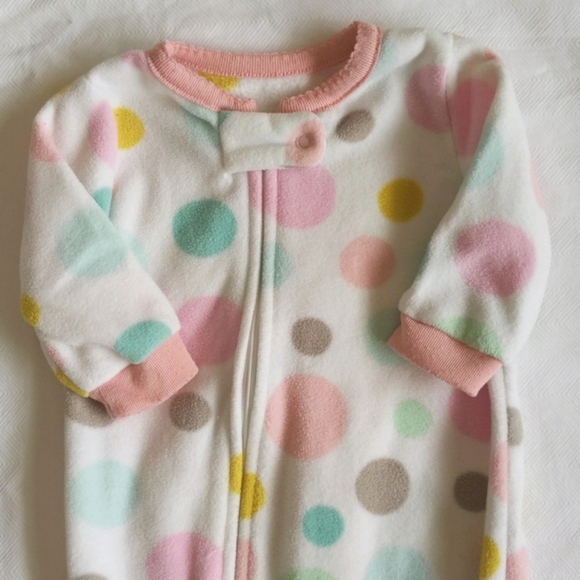 carter's pastel dot fleece zipper footie sleeper pajamas 3 months baby girl - Picture 2 of 5